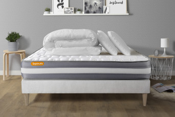 Pack lit complet 200x200 cm - Matelas + Sommier Blanc (en kit) + 2 oreillers + Couette - Memo Plus Pack lit complet 200x200 cm - Matelas + Sommier Blanc (en kit) + 2 oreillers + Couette - Memo Plus