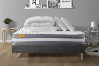 Pack lit complet 200x200 cm - Matelas + Sommier Gris (en kit) + 2 oreillers + Couette - Memo Plus Pack lit complet 200x200 cm - Matelas + Sommier Gris (en kit) + 2 oreillers + Couette - Memo Plus