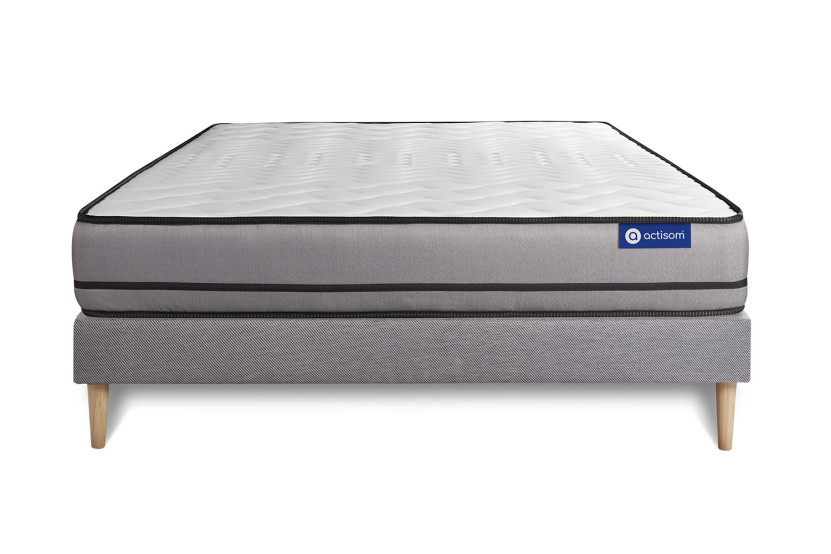 Ensemble Matelas Sommier 140x220 cm - Sommier Gris (en kit) - Actimemo Night