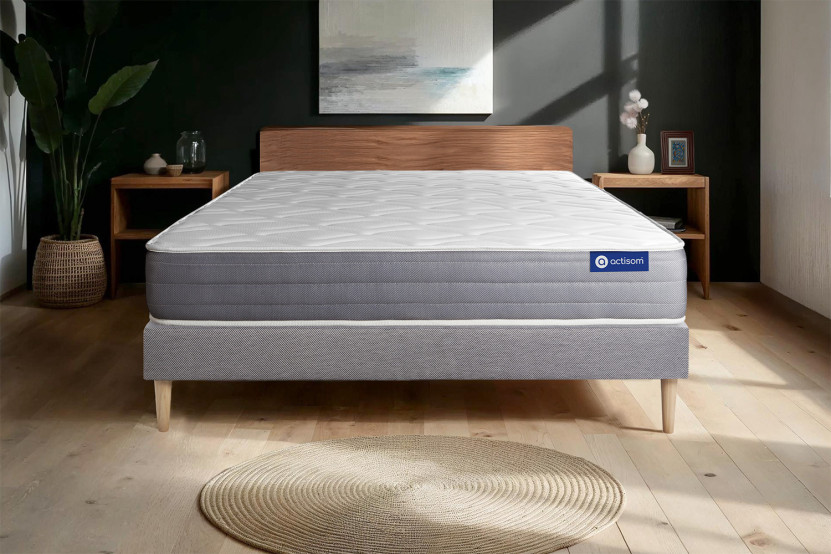 Ensemble Matelas Sommier 135x190 cm - Sommier Gris (en kit) - Actiflex Dream