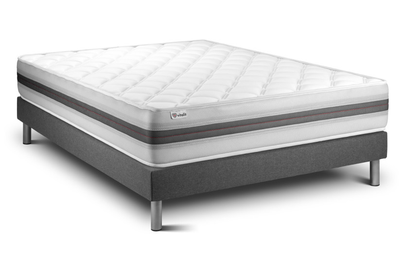 Ensemble Matelas Sommier 135x190 cm - Sommier Gris (en kit) - Vitalmemo Back