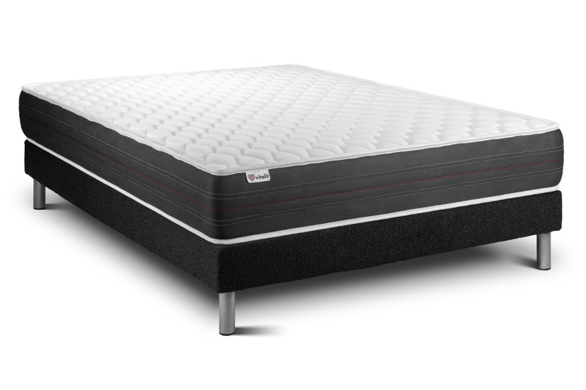 Ensemble Matelas Sommier 130x200 cm - Sommier Noir (en kit) - Vitalspring
