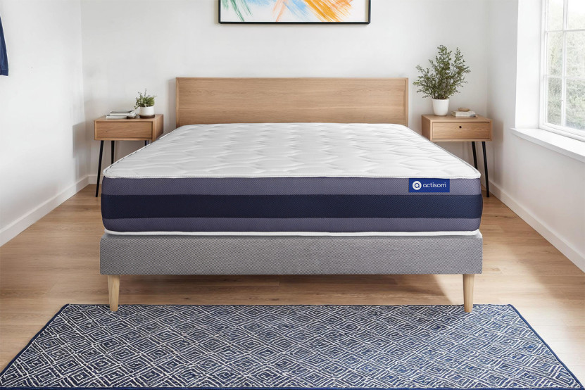 Ensemble Matelas Sommier 135x190 cm - Sommier Gris (en kit) - Actimemo Morpho