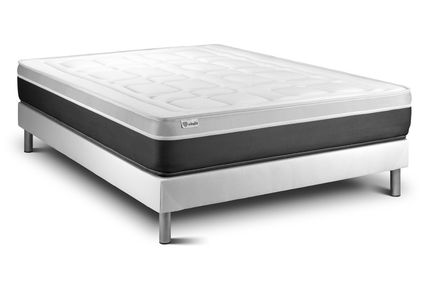 Ensemble Matelas Sommier 150x190 cm - Sommier Blanc (en kit) - Vital Soft