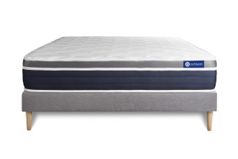 Ensemble Matelas Sommier 140x210 cm - Sommier Gris (en kit) - Actimemo Confort