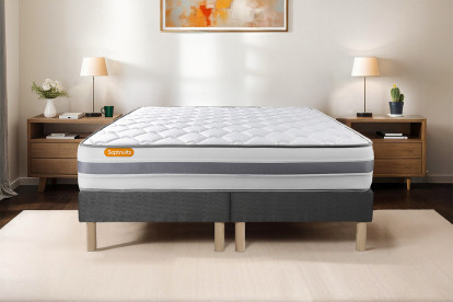 Ensemble Matelas Sommier 200x200 cm - 2 Sommiers Gris - Memo Spring