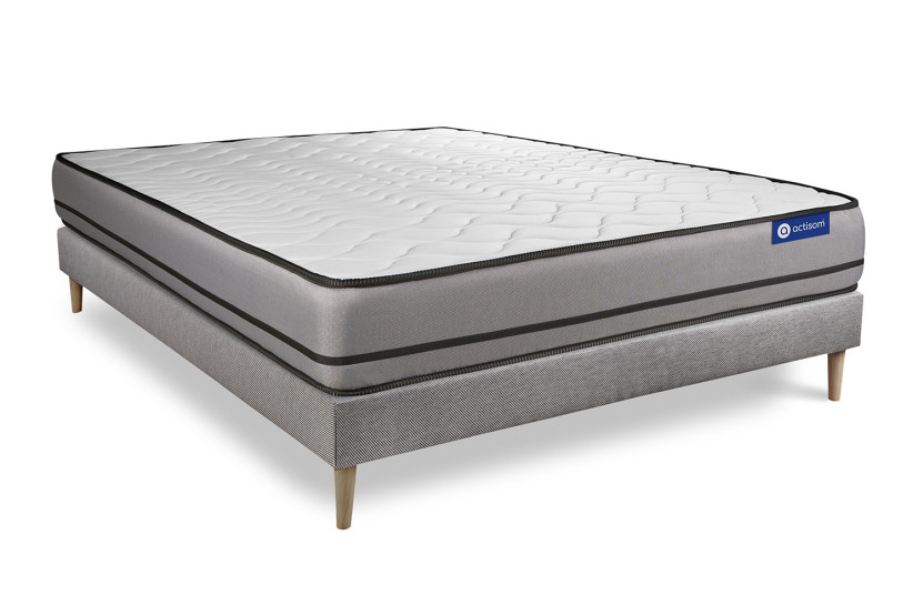 Ensemble Matelas Sommier 120x210 cm - Sommier Gris (en kit) - Actimemo Night