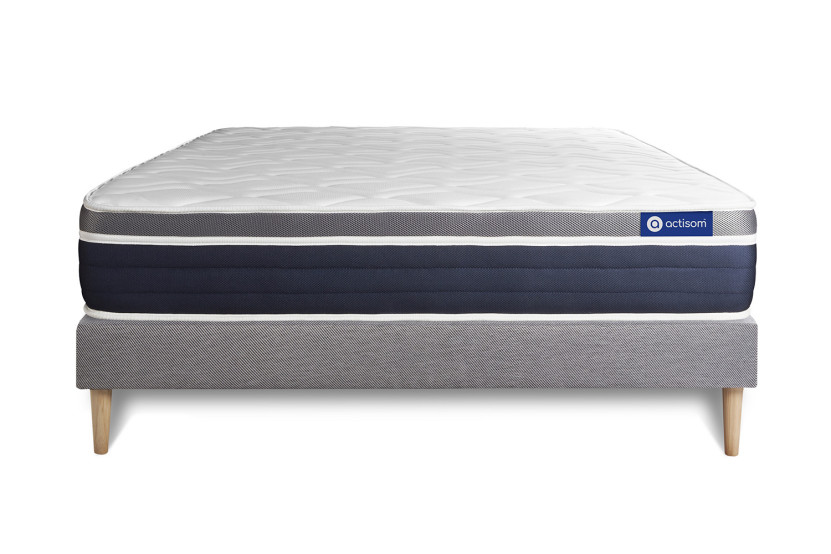Ensemble Matelas Sommier 160x210 cm - Sommier Gris (en kit) - Actimemo Confort