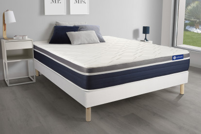 Ensemble Matelas Sommier 120x195 cm - Sommier Blanc (en kit) - Actilatex Confort