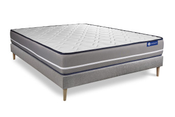 Ensemble Matelas Sommier 130x210 cm - Sommier Gris (en kit) - Actimemo Pur