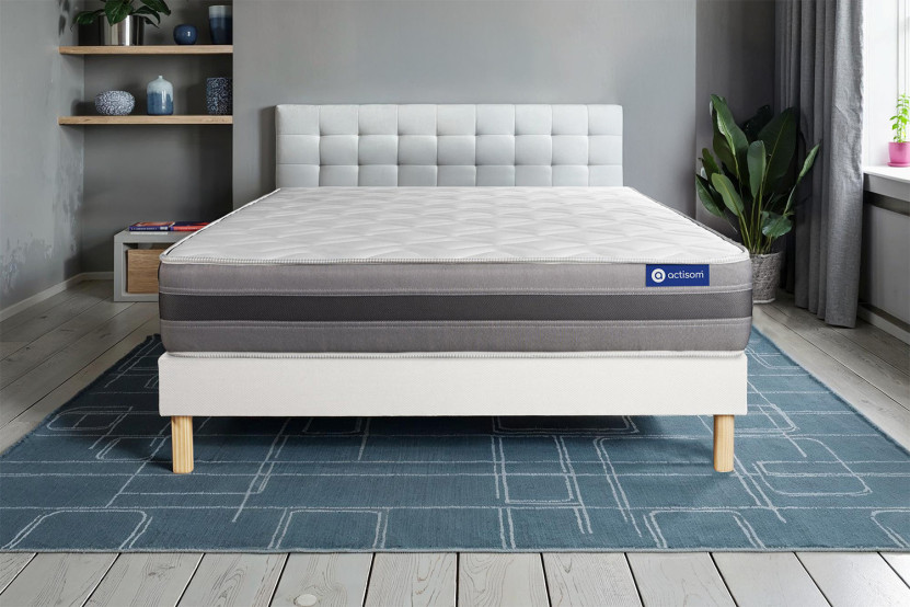 Ensemble Matelas Sommier 130x210 cm - Sommier Blanc (en kit) - Actilatex Relax