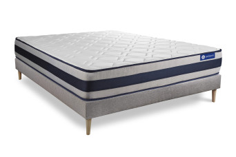 Ensemble Matelas Sommier 130x190 cm - Sommier Gris (en kit) - Actimemo Ergo