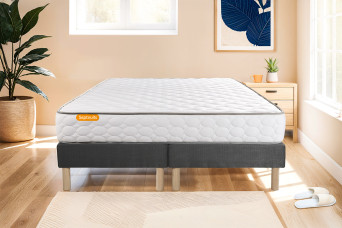 Ensemble Matelas Sommier 200x200 cm - 2 Sommiers Gris - Memo