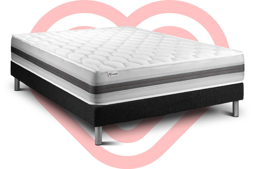 Ensemble Matelas Sommier 135x200 cm - Sommier Noir (en kit) - Vitalspring Recover