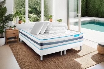 Pack lit complet 200x200 cm - Matelas + 2 Sommiers Blancs + 2 oreillers + Couette - Bodyzone Pack lit complet 200x200 cm - Matelas + 2 Sommiers Blancs + 2 oreillers + Couette - Bodyzone