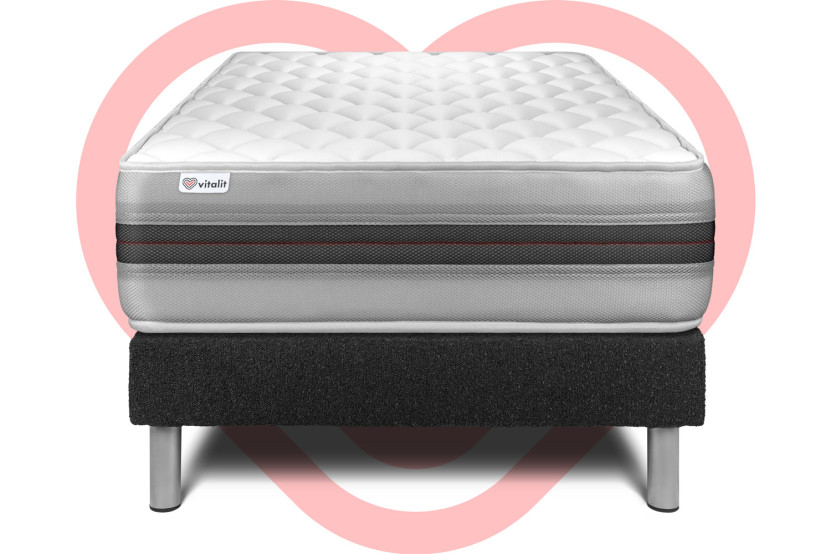 Ensemble Matelas Sommier 120x190 cm - Sommier Noir (en kit) - Vitalmemo Back