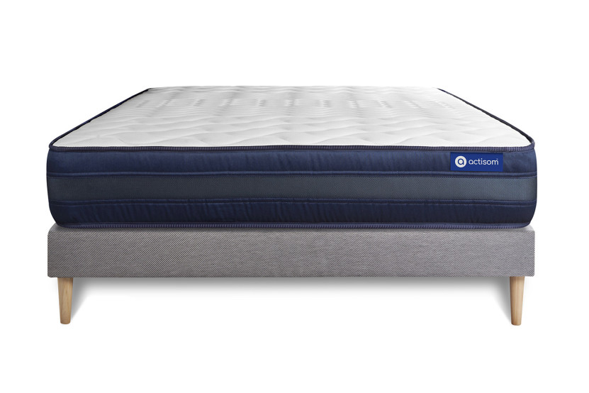 Ensemble Matelas Sommier 120x195 cm - Sommier Gris (en kit) - Actimemo Tech