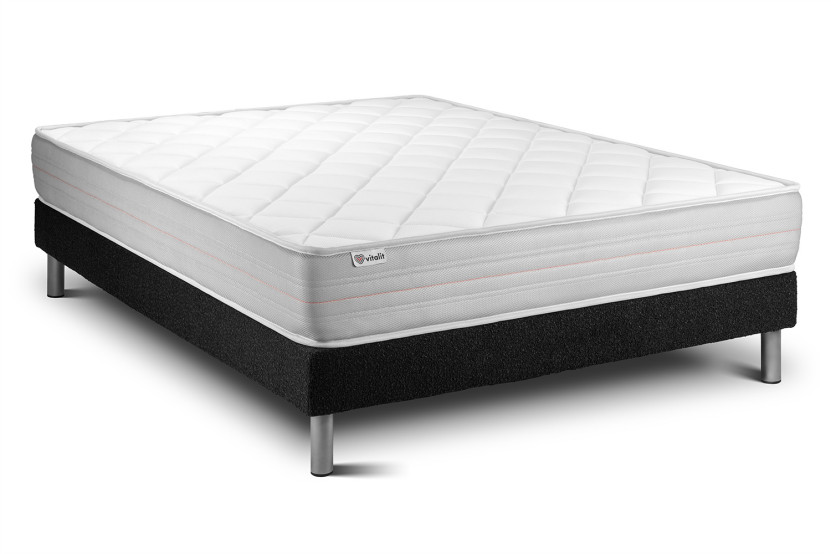 Ensemble Matelas Sommier 160x200 cm - Sommier Noir (déjà monté) - Vitalmemo