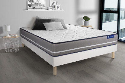 Ensemble Matelas Sommier 120x195 cm - Sommier Blanc (en kit) - Actilatex Pur