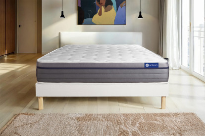 Ensemble Matelas Sommier 135x190 cm - Sommier Blanc (en kit) - ActiMemo Zen