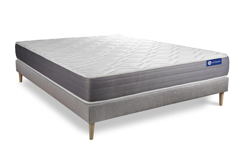 Ensemble Matelas Sommier 130x220 cm - Sommier Gris (en kit) - Actimemo Dream