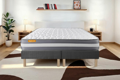 Ensemble Matelas Sommier 200x200 cm - 2 Sommiers Gris - Memo Plus