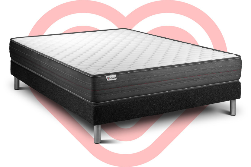 Ensemble Matelas Sommier 140x200 cm - Sommier Noir (en kit) - Vitalpower