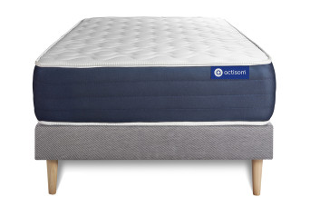 Ensemble Matelas Sommier 90x200 cm - Sommier Gris (en kit) - Actimemo Sleep