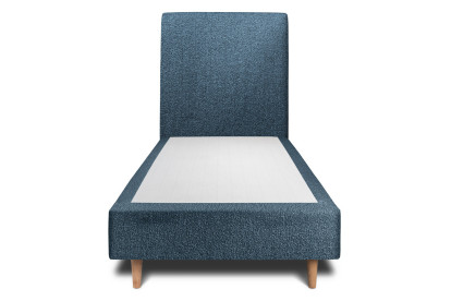 Lit 90x200 cm - Sommier tapissier H35 cm + tête de lit tapissée - Tissu Bouclette Bleu