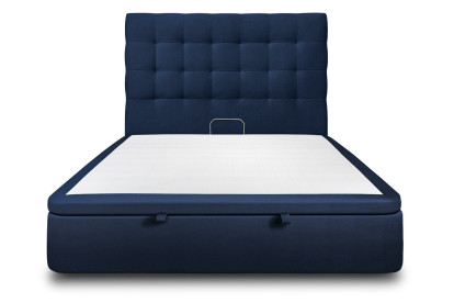 Lit coffre 160x200 cm avec Tête de lit capitonnée - Tissu Velours Bleu Océan