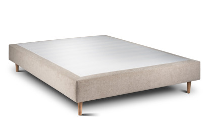 Lit 135x190 cm - Sommier tapissier H35 cm + tête de lit capitonnée - Tissu Toile natté Beige Brun