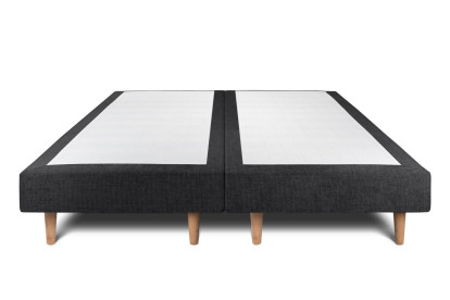 Lit 2x 90x200 cm - Sommier tapissier H29 cm + tête de lit capitonnée - Tissu Toile natté Noir