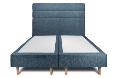 Lit 2x 80x200 cm - Sommier tapissier H35 cm + tête de lit à lignes - Tissu Bouclette Bleu