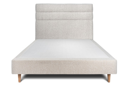 Lit 160x200 cm - Sommier tapissier H35 cm + tête de lit à lignes - Tissu Bouclette Beige Clair