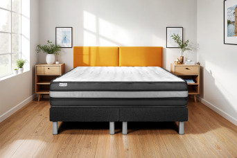 Ensemble Matelas Sommier 200x200 cm - 2 Sommiers Noir - Vital Power Zen