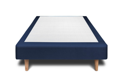 Lit 90x190 cm - Sommier tapissier H29 cm + tête de lit capitonnée - Tissu Velours Bleu Océan