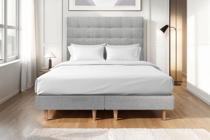 Lit 2x 80x200 cm - Sommier tapissier H29 cm + tête de lit capitonnée - Tissu Bouclette Gris