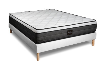 Pack lit complet 160x200 cm - Matelas + Sommier Blanc + 2 oreillers + Couette - Suite