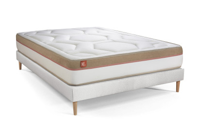 Pack lit complet 200x200 cm - Matelas + Sommier Blanc (en kit) + 2 oreillers + Couette - Le Cosy