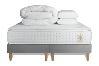 Pack lit complet 160x200 cm - Matelas + 2 Sommiers Gris + 2 oreillers + Couette - Vingt-Quatre PLUS Pack lit complet 160x200 cm - Matelas + 2 Sommiers Gris + 2 oreillers + Couette - Vingt-Quatre PLUS