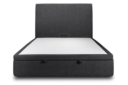 Lit coffre 200x200 cm avec Tête de lit tapissée - Tissu Toile natté Noir