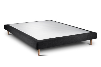 Lit 160x200 cm - Sommier tapissier H29 cm + tête de lit à lignes - Tissu Toile natté Noir