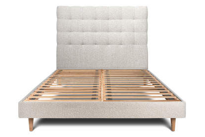 Lit 150x200 cm - Sommier à lattes H29 cm + tête de lit capitonnée - Tissu Bouclette Beige Clair