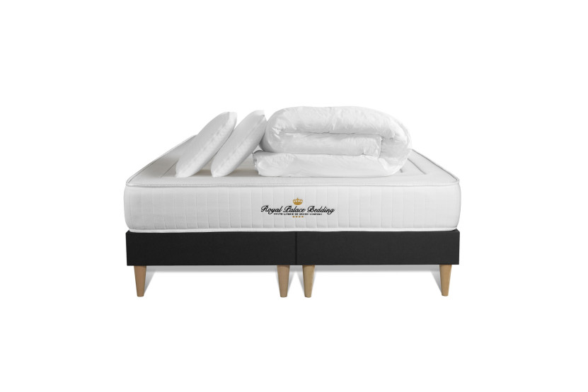 Pack lit complet 180x200 cm - Matelas + 2 Sommiers noirs + 2 oreillers + Couette - Lancaster