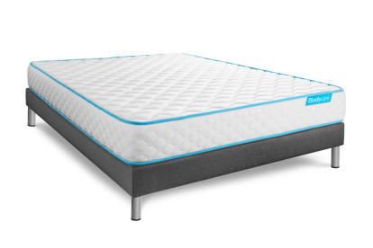 Pack lit complet 160x200 cm - Matelas + Sommier Gris + 2 oreillers + Couette - Bodyone