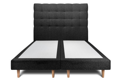 Lit 2x 80x200 cm - Sommier tapissier H29 cm + tête de lit capitonnée - Tissu Bouclette Noir
