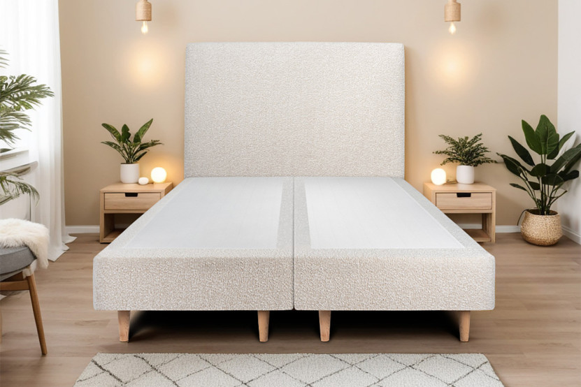 Lit 2x80x200 cm avec Tête de lit tapissée - Tissu Bouclette