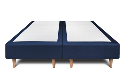Lit 2x 90x200 cm - Sommier tapissier H35 cm + tête de lit à lignes - Tissu Velours Bleu Océan