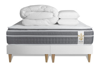 Pack lit complet 180x200 cm - Matelas + 2 Sommiers Blancs + 2 oreillers + Couette - Trente PLUS