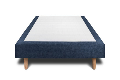 Lit 90x190 cm - Sommier tapissier H29 cm + tête de lit à lignes - Tissu Toile natté Bleu Océan